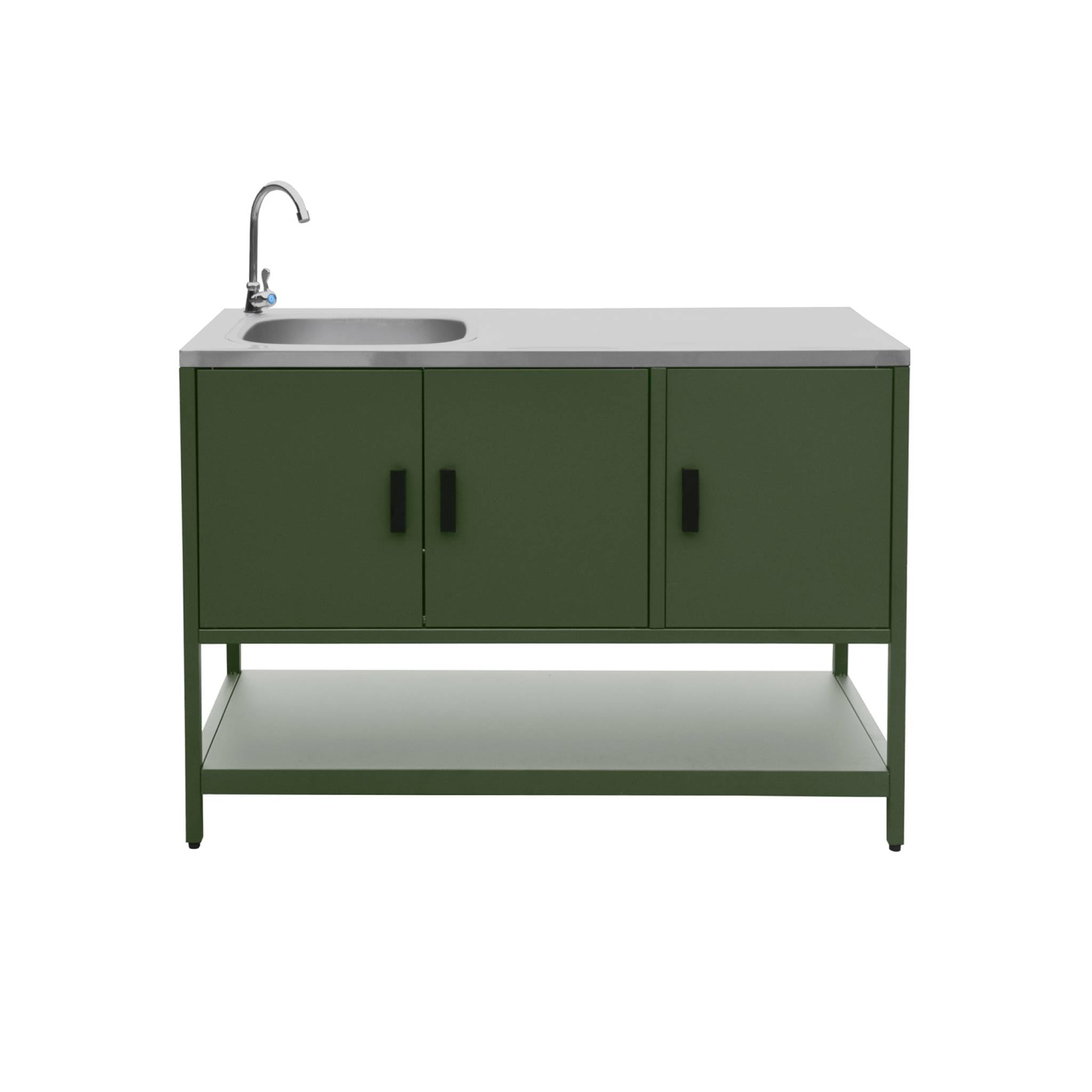 Cucina da esterno 3 moduli con barbecue a gas 3 bruciatori su piedi, termometro Verde - 100x51x87.5 cm