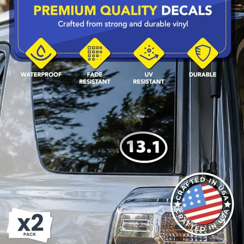 Image of 13.1 Half Marathon Inverted Black Oval Runner Adhesive Decal Sticker, 2 Pack, 5.5x3.5 Inch, Heavy Duty Adhesion to Car Window, Bumper, etc