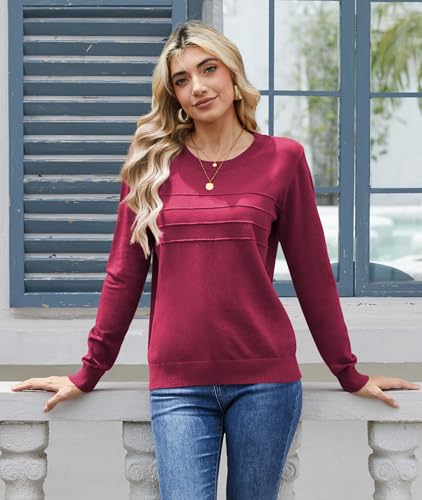 LILBETTER Women's Casual Lightweight Round Neck Long Sleeve Knit Top Loose Pullover Sweater2
