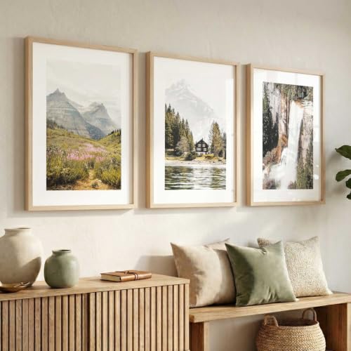Image of kotart Mountain View Framed Painting | Big Aesthetic Nature Inspired Framed Paintings for Living Room Bedroom Wall Decor Set Of 3 (13X17 inch)
