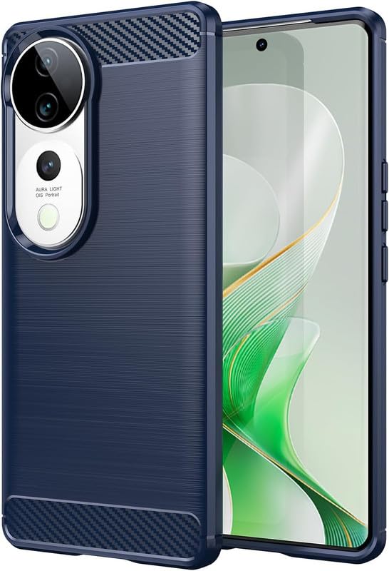 Image of NPRC Hybrid Ultra Slim Protective Case TPU Non-Slip Carbon Fiber Texture Shockproof Case Cover for Vivo V40 5G - Blue