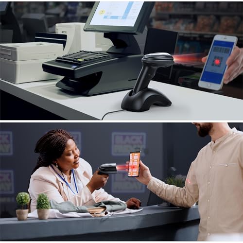 Image of TEEMI TMSL-55CR Bluetooth 1D /2D Barcode Scanner with USB Cradle | Tool-Free Battery Swap, BT 5.0, 328ft Range, iOS Android Windows Mac, 2600mAh Rechargeable