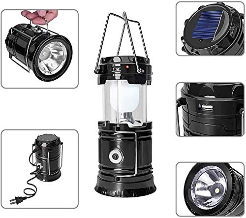 JXQ Cars Camping lantern, portable LED emergency lighting, rechargeable solar camping lamp, for hiking in emergencies Super bright LED flashlight,Black