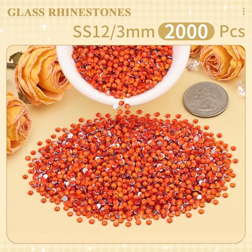 Image of 2000PCS SS12 /3mm Crystal Glass Rhinestones for Bedazzling (Orange /Hyacinth) | Flatback Rhinestones for Crafting DIY Nail Art Makeup Decoration, Gems Diomand Charms for Tumbler Shoes Clothing Mug
