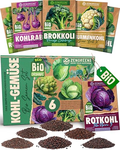 ZenGreens - Bio Kohlgemüsesamen im 6er Set - 6 Kohl Gemüse Samen für den einfachen Anbau im Garten Balkon oder Hochbeet - Pflanzensamen - Saatgut