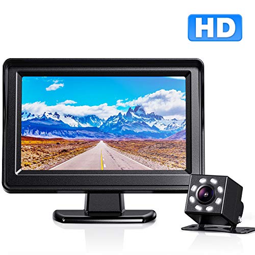 Peizeen Backup Camera Wire 4.3 inch Screen with 8 LED Lights Rear View Camera IPK69 Waterproof Night Vision Reversing System, for Within 26FT Cars, RVs, Pickups, Minivans, Mini Trailer.