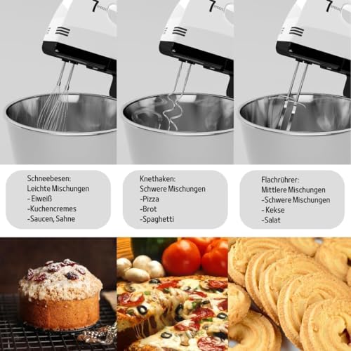 Image of Stand Mixers, 7 Speeds With 3QT Stainless Steel Bowl, Stand and Hand Mixer with Dough Hook, Whisk, Mixing Beater for Baking, Cake, Cookie, Kneading (IM9)