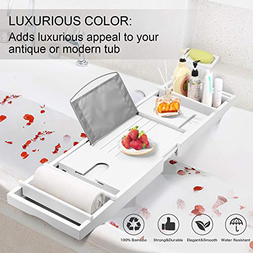 image for Artmalle Luxury Bamboo Bathtub Caddy Tray with Book and Wine Holder,Ba