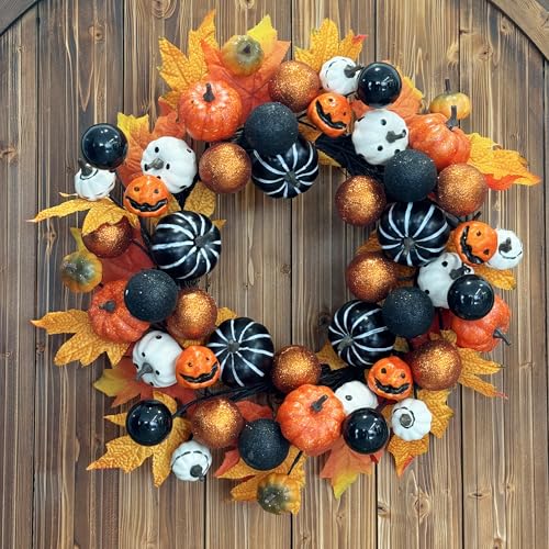 Halloween Wreaths for Front Door, 22 inch Halloween Ball Wreath Fall Wreath for Front Door Indoor Outdoor Farmhouse Home Wall Window Festival Wedding Decor