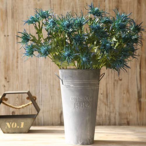 Romase 5 Pack Blue Artificial Thistle Flower Bouquet For Home Wedding Kitchen Office Nursery Décor #TOP3