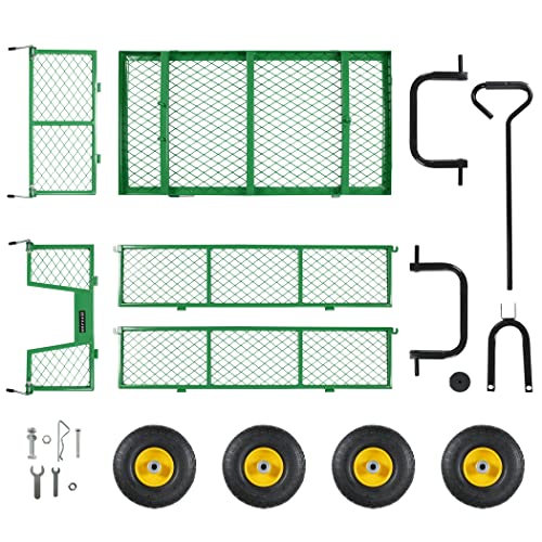 Heavy Duty Garden Cart, 900 Lbs Large Capacity Folding Utility Wagon Cart Steel Mesh With Inflatable Wheels (Green) #TOP6