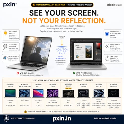 Image of Pxin GlareX Filter compatible with 13 Inch Mac book Air (2018-2020) | Anti Blue | Anti Glare | Anti Reflex | UV Block | BLUVLIGHTBlock & OptiX Layer