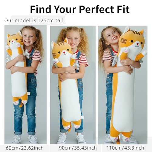 Image of Long Cat Plush Pillow, Cute Cat Stuffed Animal Body Pillow with Wings, Soft Kawaii Kitty Hugging Pillow, Christmas Valentine's Birthday Gift for Kids Girls Boys (Yellow, 60cm /23.62in)