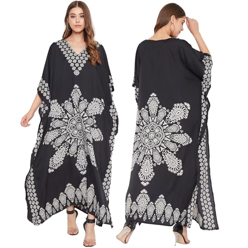 Image of Oussum Women Plus Size Kaftan Kimono Loose Maxi summer dresses for women Beach 3 /4 Sleeve Casual lounge dress Boho