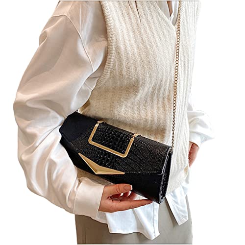 Image of Women Vegan Leather Evening Handbag Crocodile Pattern Handle Clutch Purse Cross Body Envelope Bag
