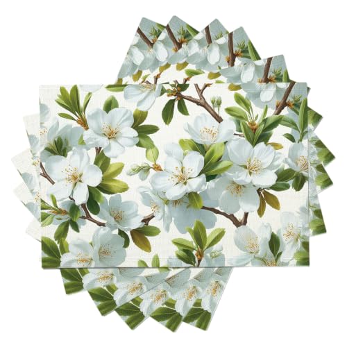 Sets de table lin imperméable 45x30cm, décoration de table rectangulaire fleurs lot de 6