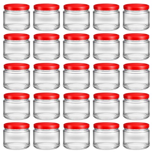 hocz 25x Marmeladengläser 200 ml | mit Deckel Rot TO 66 | Einmachgläser mit Schraubdeckel zum befüllen | Sturzgläser für Marmelade Schraubgläser | leere Gläser Set | 25 Stück