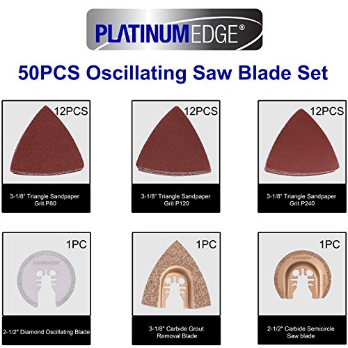 PLATINUMEDGE Oscillating Tool Saw Blades Multitool Saw Blades Accessories Kit 50pcs Fits with Dremel, Fein,Bosch, Skill, Makita,Ridged, Milwaukee,DeWalt, Mastercraft and Most Other Brands… - Thumbnail 6