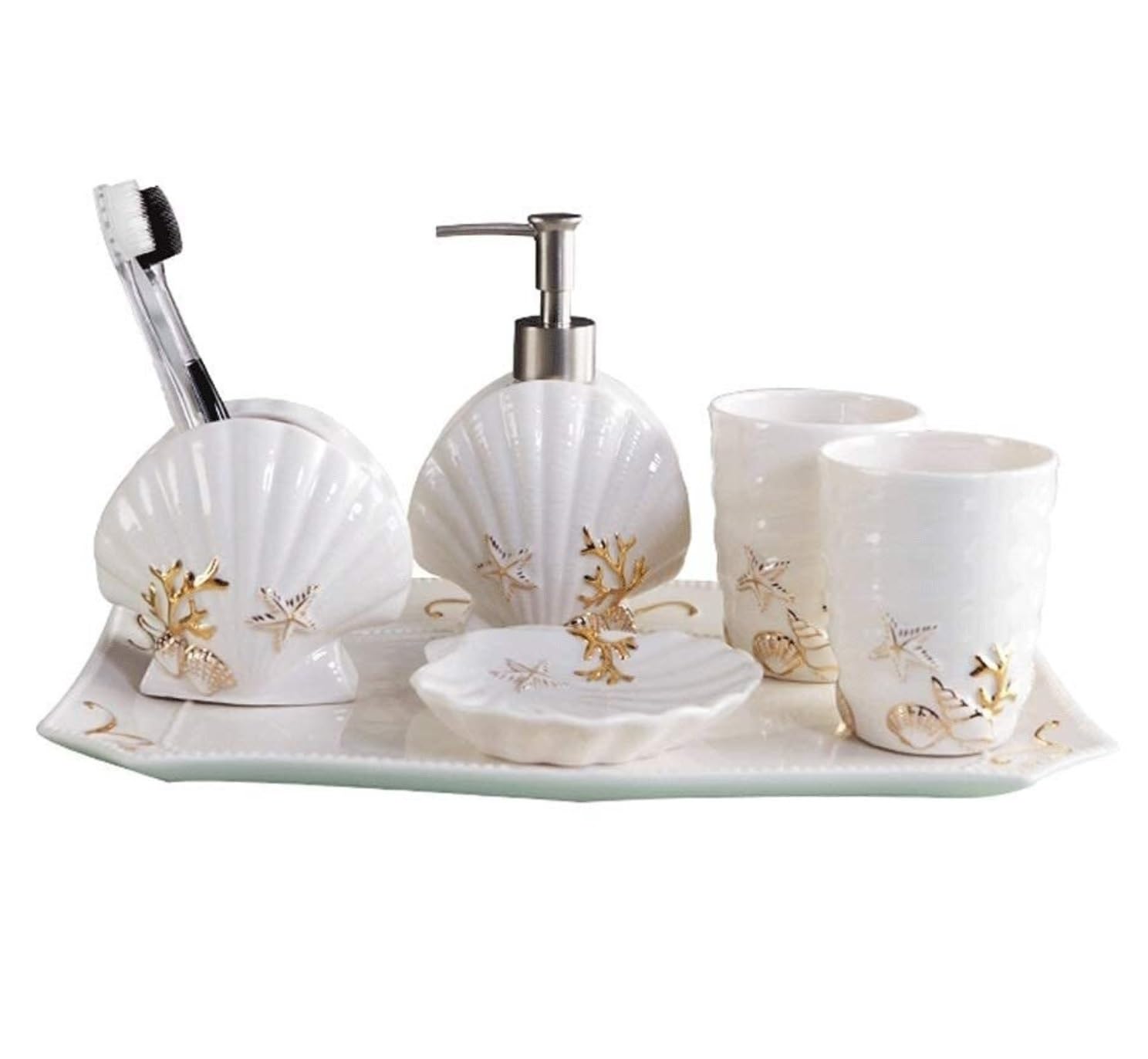 Set Bagno Accessori 6 Pezzi Set Completo di Accessori per Il Bagno Set di Accessori per Il Piano del Lavabo Dispenser per Lozione Bagno Set di 5 Accessori da Bagno
