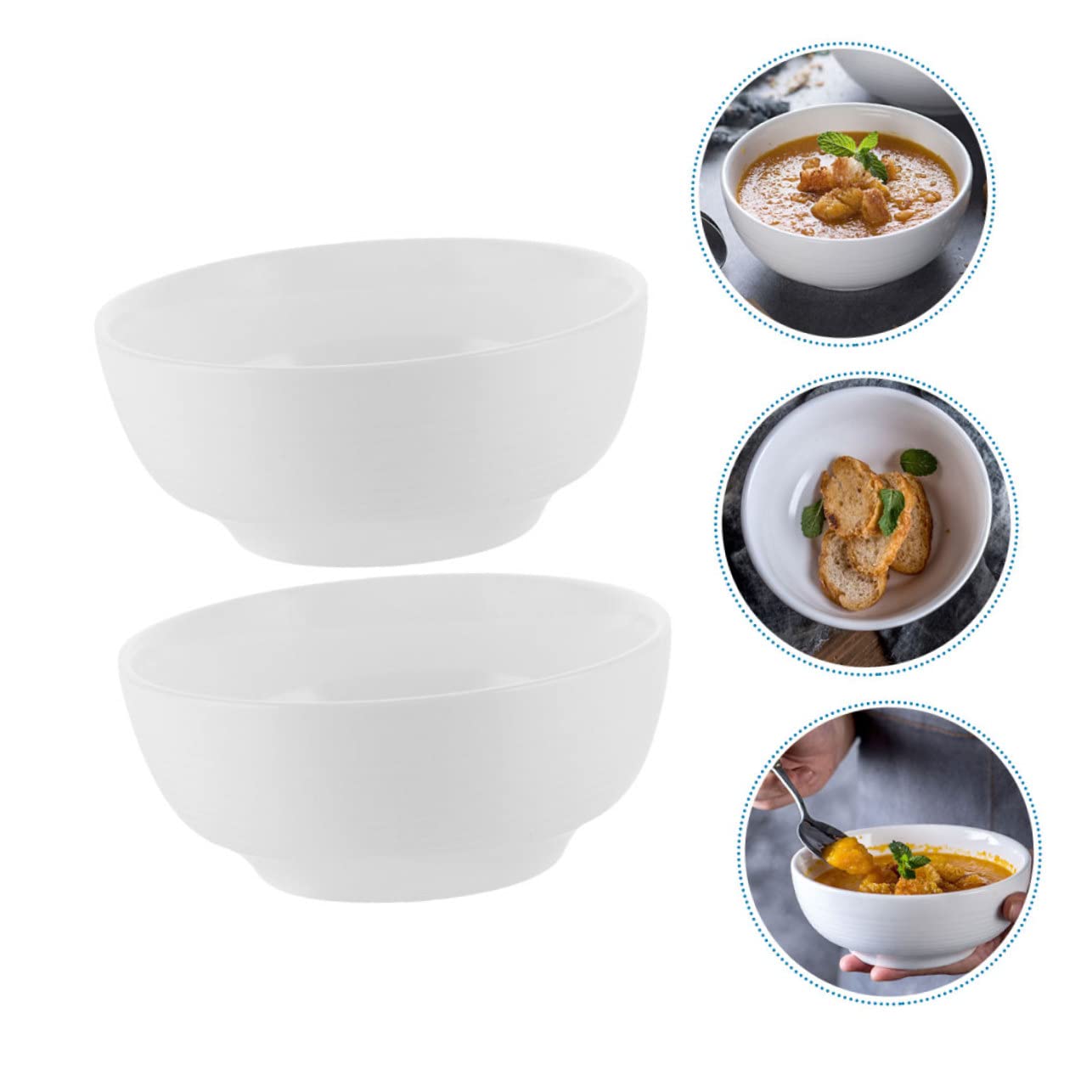 iplusmile Insalatiera in Ceramica Bianca 2 Pezzi, Grande Tonda | Facile da Pulire, per Conservare Cibo, Adatta a Casa e Ospitalità, Stile Essenziale