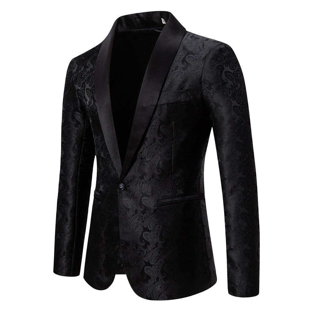 Giacca Elegante Paisley Jacquard per Uomini con Risvolto, Giacca Smoking A 1 Bottone Slim Fit con Tasche per Festa di Natale