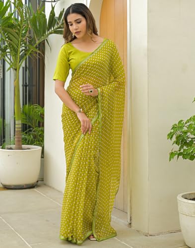 Image of SIRIL Women's Chiffon Printed Saree with Unstitched Blouse Piece