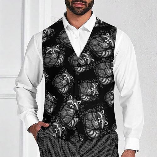 Raccoon Racoon Animal Black White Men's Suit Vest Slim Fit Business Dress Party Pattern Waistcoat Vest Top2