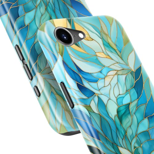 Image of Goodon for iPhone 16e Case Cute - Wireless Charging Compatible - Dual-Layer Hard Shell + Silicone Cover - Protective Phone Case with Trendy Designs for Women - Blue Leaves Flower