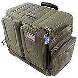 GPS Tactical Rolling Range Case Bag For Shooting Gear, Pistols, Ammo, Magazine Clips, Targets, Dump Cups, & Equipment, Holds Up to 10 Handguns, Tan