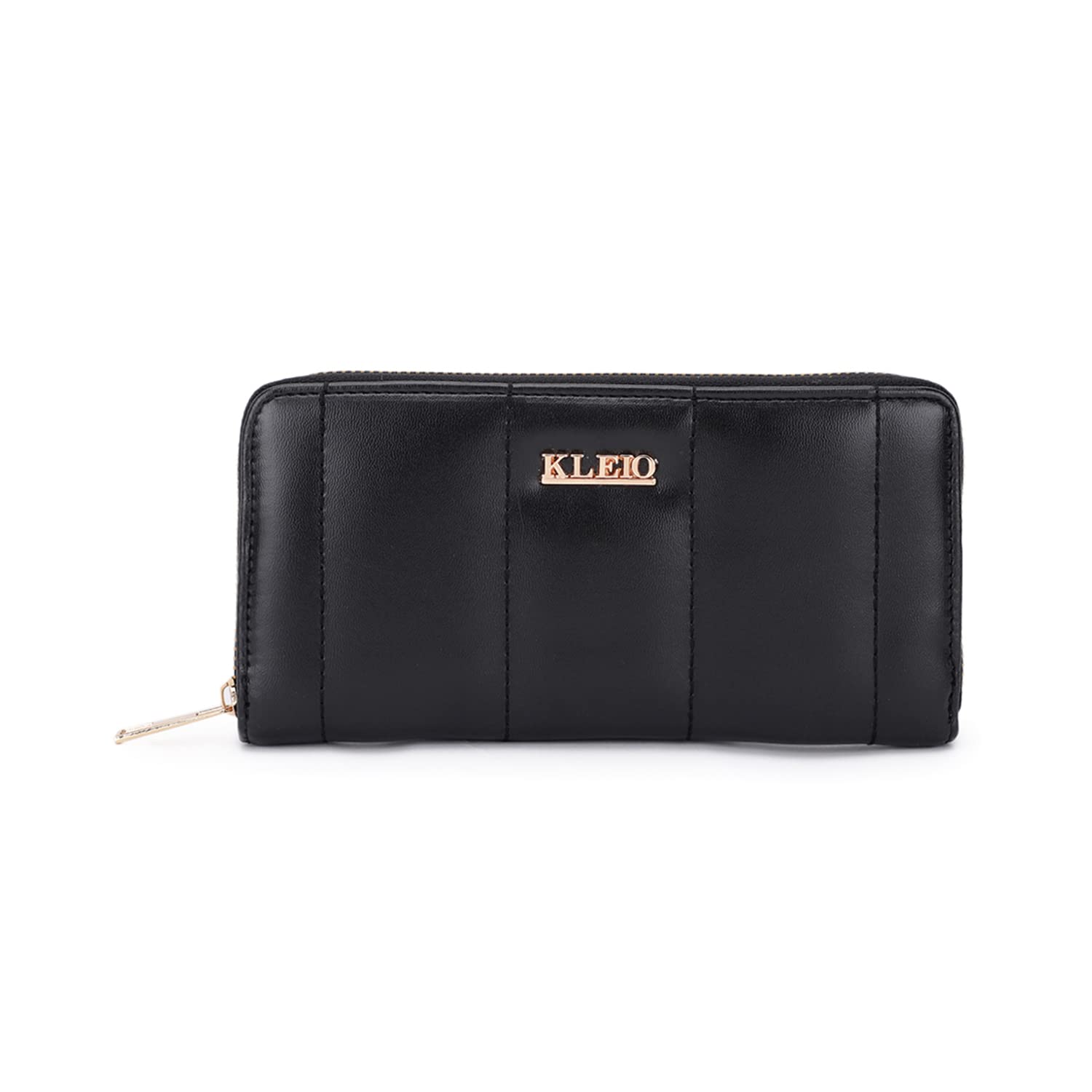 Quilted PU Leather Bi Fold Zip Closure Multi Pockets and Slots Clutch Wallet for Women Ladies(HO5020KL-BL)(Black)-image-16