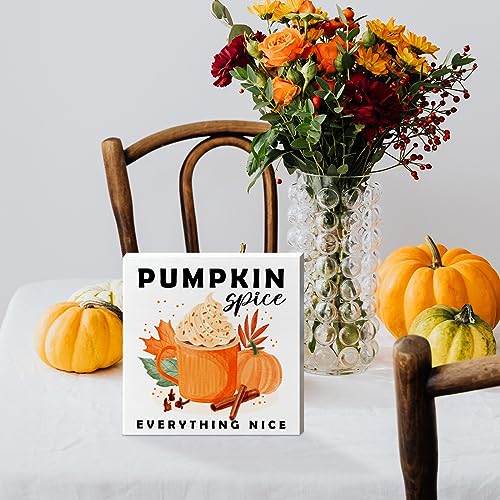 Image of Fall Table Wooden Box Sign, Pumpkin Spice Everything Nice, Autumn Table Decor, Fall Pumpkin Farmhouse Tabletop Decorations for Home, Kitchen, Harvest, Thanksgiving, Rustic Desk Decor