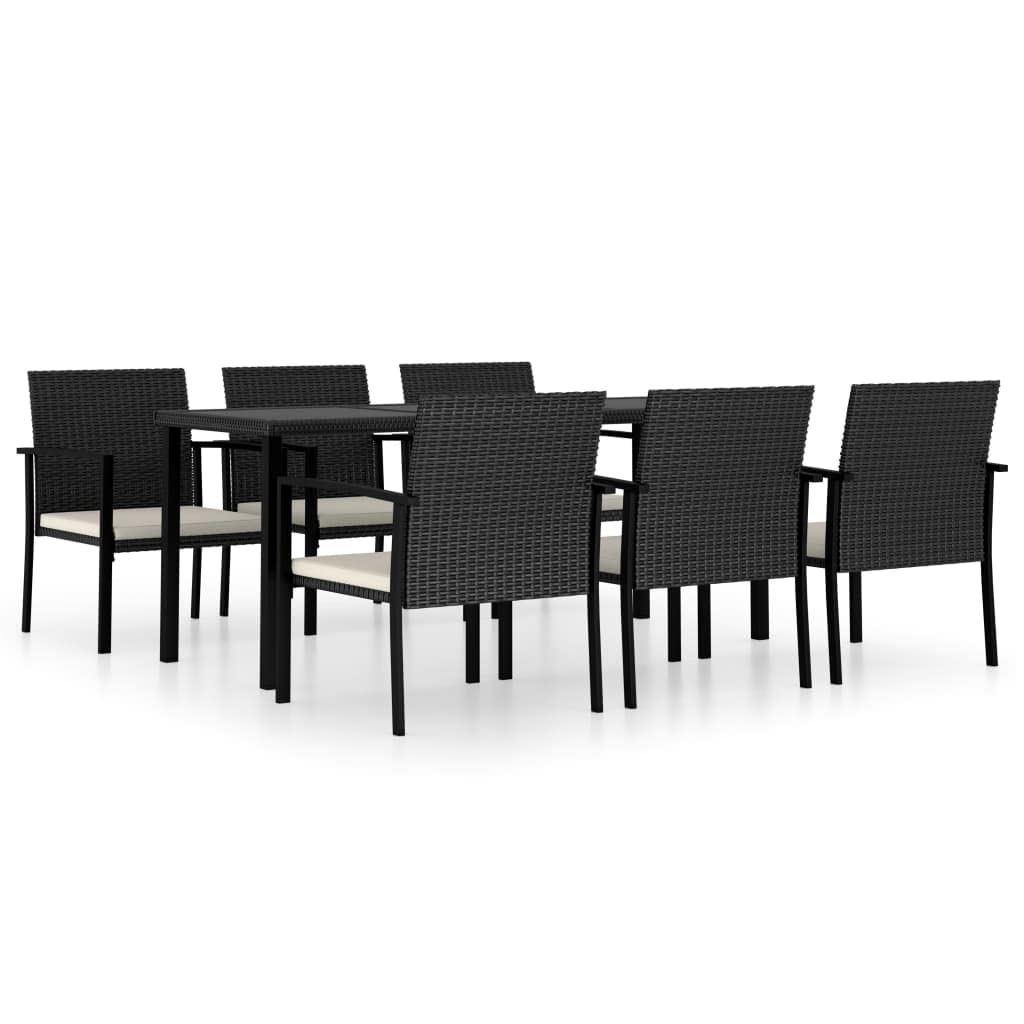 Conjunto de comedor de jardín de ratán sintético negro con marco de acero, ratán sintético resistente a la intemperie y cojines de asiento extraíbles gruesos acolchados que soportan hasta 110