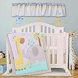 Honkaii Crib Bedding Set for Boys Girls 3-Piece, Grey Elephant Baby Nursery Set, Safari Theme Crib S