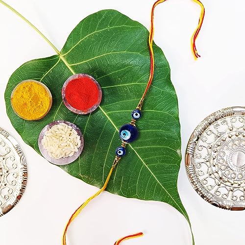 Image of Shubhanjali Crystal Beads Rakhi for Brother | Handmade Healing Crystal Stone Designer Rakhi for Bhaiya | Raksha Bandhan Gift Set with Roli Chawal, Kumkum, Greeting Card & Potli