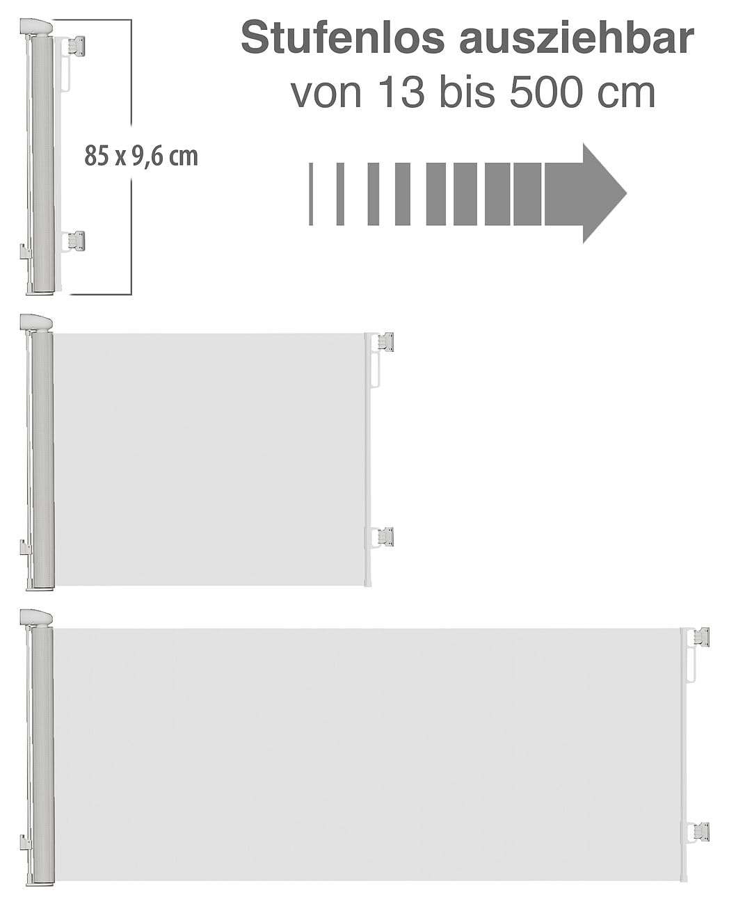 Carlo Milano Baby Gates: Ausziehbares Treppenschutzgitter, 13-500 cm, 85 cm hoch, grau (Türschutzgitter ausziehbar, Absperrungen, Hund)
