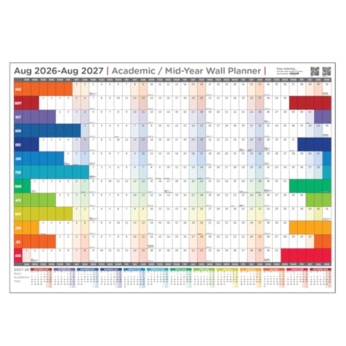 Academic Wall Planner 2026/27 | A2 (42cmx59.4cm) | August 2026-27 | Students schools colleges universities and parents. Keep track of holidays revision exams and key dates with the wall calendar