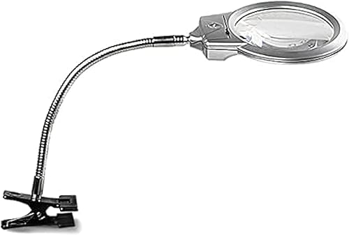 Lámpara iluminada con lente grande, lupa superior de escritorio, abrazadera de lupa con luz LED para leer, pasatiempos, manualidades u otros