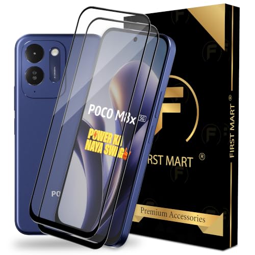 Image of FIRST MART Tempered Glass Screen Protector for Poco M8x - Full-Glue Screen Guard, 3D Edge to Edge, HD Clear, Bubble-Free, Case-Friendly, Black, Pack of 2