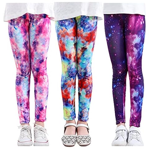 Allmeingeld Toddler Girls' Galaxy Leggings Full Length Footless Tights Blue 7-8T Cover