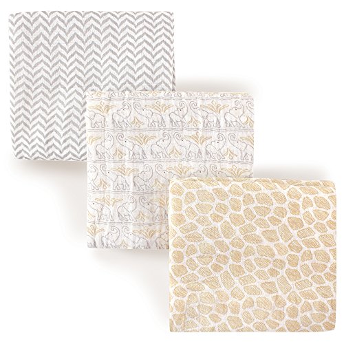 Hudson Baby Unisex Baby Cotton Muslin Swaddle Blankets, Elephant, 3-Pack