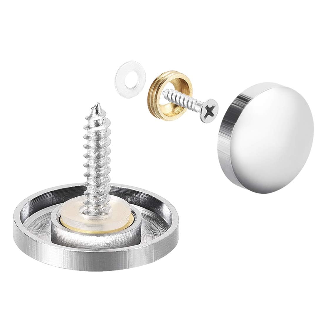 TOP-VIGOR 22mm Screw Cover Caps, 4Pcs Polished Mirror Screw Caps, Silver