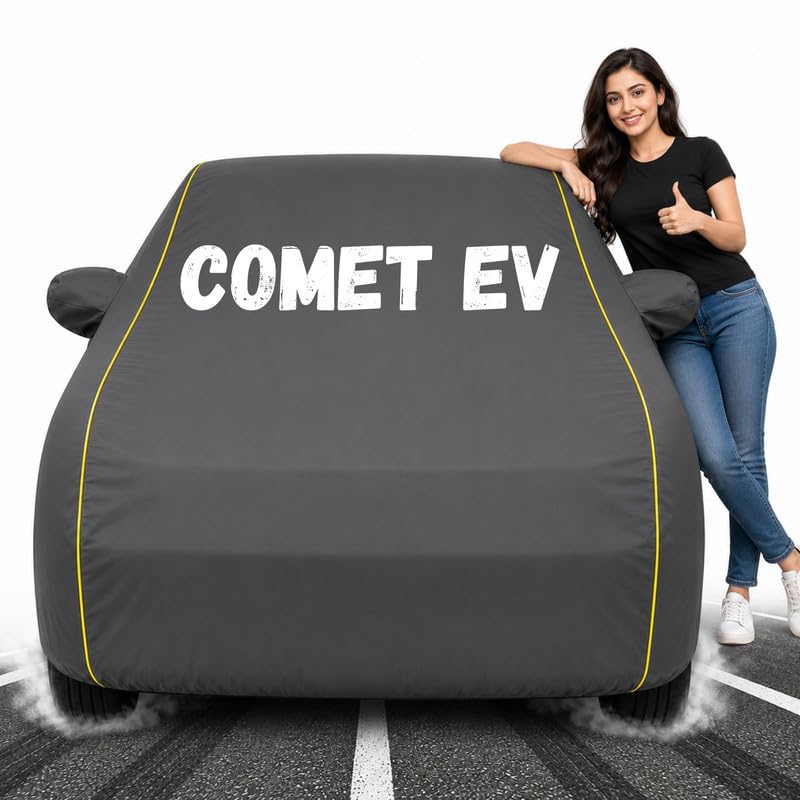 Image of Custom Fit Grey 100% Waterproof Comet EV Car Cover | Polyester Car Body Covers for Rain & Sun | UV Protection, Dustproof, Scratch Resistant, Windproof, Heat Resistant