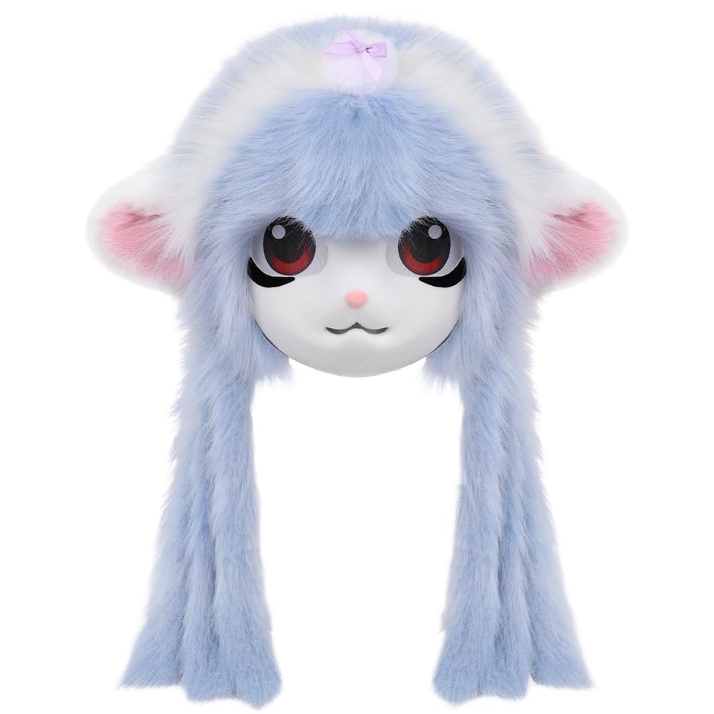 Cute Plush Lamb Furry Fursuit Head Mask, Animal Therian Prop for Halloween Masquerade Anime Cosplay Party Dressing