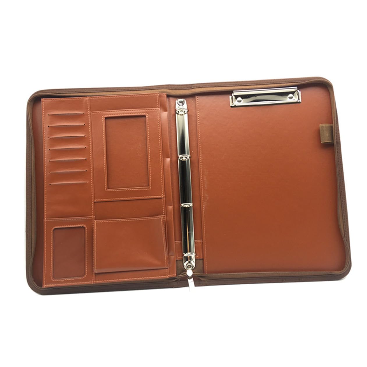 Angoily Porte Document Marron en Cuir Pu avec Classeur à 3 Anneaux, Calculatrice Intégrée et Pochette Extérieure, pour Bureau Professionnel et Organisation de Documents