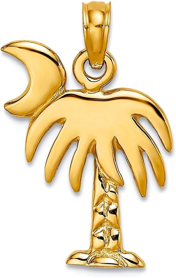 JewelryWeb 12.79mm 10k Solid Yellow Gold Polished Charleston Palm Tree Charm Pendant Necklace for Women
