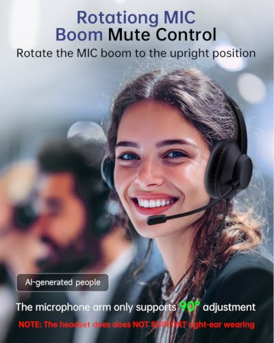 Image of AOC USB Headset with Microphone for PC, Over-Ear Wired Headphones with Mic, Noise-Cancelling Boom, 40mm Audio Drivers, USB-A /C Compatibility for Office, Call Centers & Online Meetings (Black)