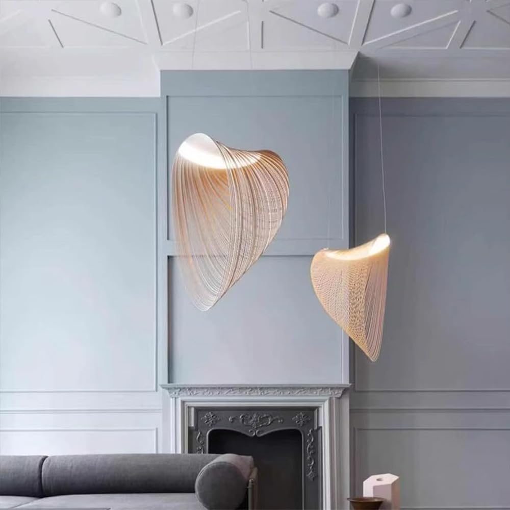Moderne Pendelleuchten aus Holz, Deckenbeleuchtung aus Holz im Wabi-Sabi-Stil, dimmbare LED-Hängelampe mit Fernbedienung, für Restaurant, Wohnzimmer, Schlafzimmer, Kücheninsel