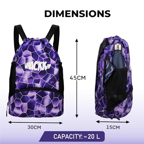 Image of WHACKK Circuit Swimming Bag Purple | Swim Backpack with Waterproof Wet Compartment & Mesh Pocket | Unisex Pool, Beach & Gym Bag for Kids & Adults