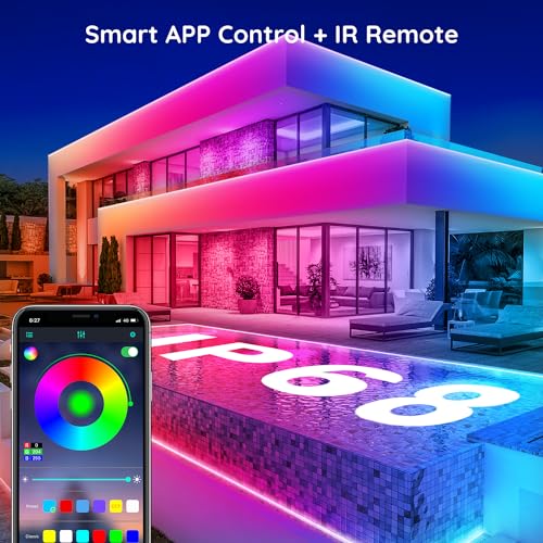 Aulimhti 100Ft Outdoor Led Strip Lights Waterproof,Music Sync Rgb Ip65 Outside Led Light Strips Waterproof With App And Remote,Exterior Led Rope Lights Waterproof For Deck,Balcony,Roof,Garden,Pool thumb #2