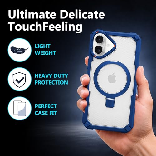 Image of AIBEX Transparent Back Cover Compatible for iPhone 16| Mag-Saf Magnetic Ring Kickstand | Shockproof Dual Layer Military Grade Drop Protection Armor Case| Wireless Charging Support - Blue